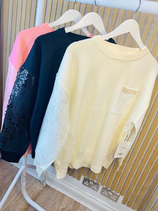 Sequin sleeve jumper