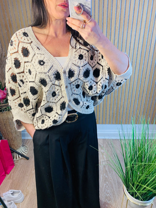 Black Cream Doily Cardigan