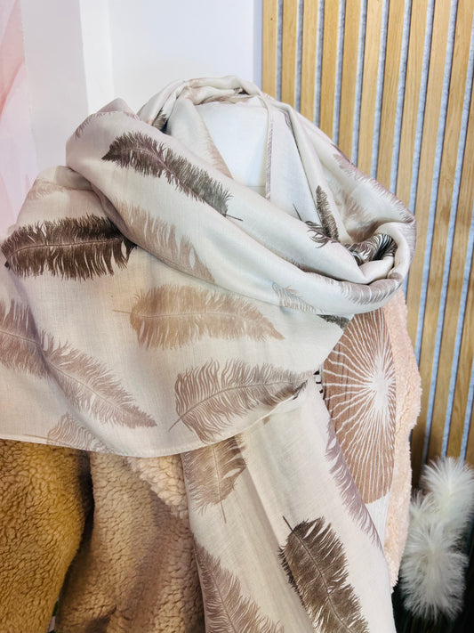 Cream Feather Scarf